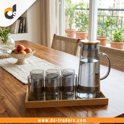 8PCs Glasses & Jug Set with Wooden Tray