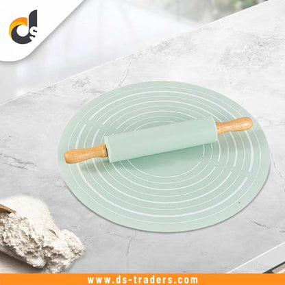 Round Silicone Rolling Mat with Wooden Rolling Pin