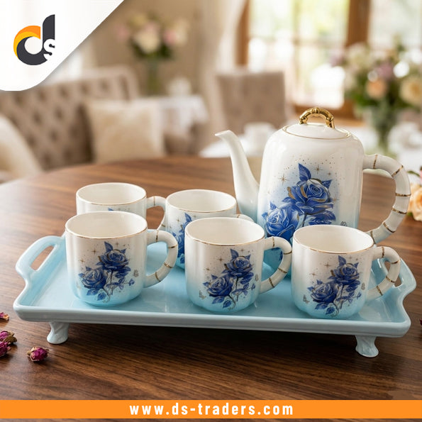 8PCs Ceramic Tea Set With Tray