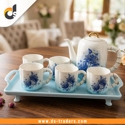 8PCs Ceramic Tea Set With Tray