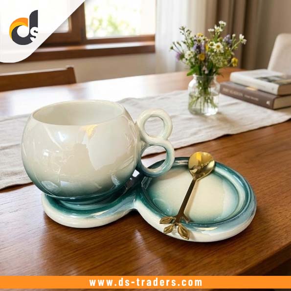 Gradient Ceramic Cup with Sausar & Spoon