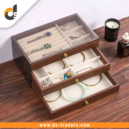 3 Layer Premium Wooden Jewelry Organizer Box