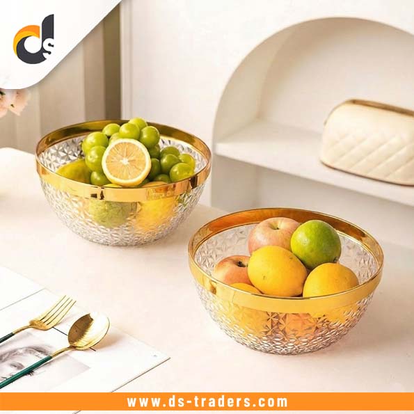 Gold Trim Clear Plastic Punch Bowl