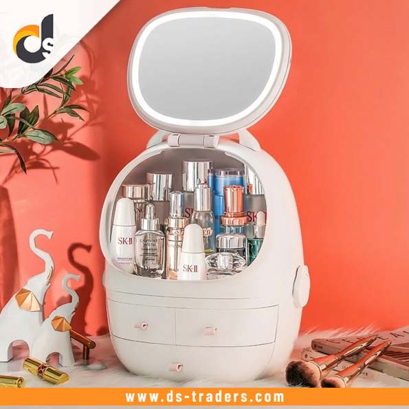 Portable Cosmetic Organizer With LED Light Mirror