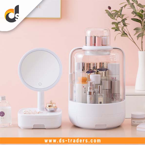 2PCs Cosmetic Storage Box with LED Mirror
