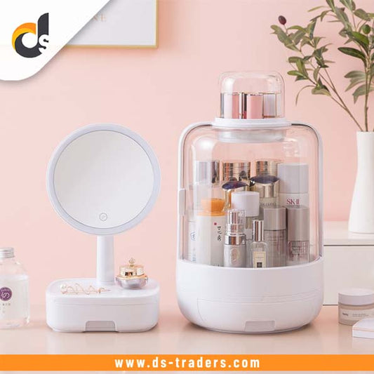 2PCs Cosmetic Storage Box with LED Mirror