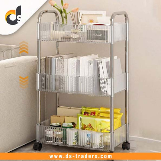 Frosted Acrylic 3-Tier Trolley With Movable Wheels