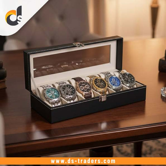 6 Slot Leather Watch Organizer Box