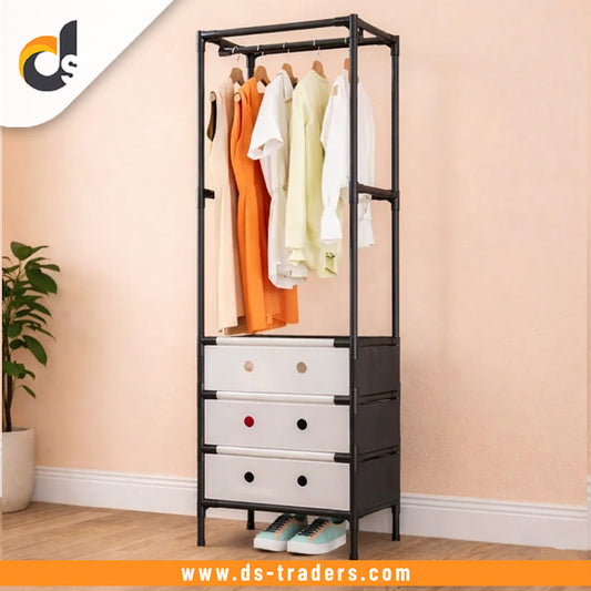 Multitier Cloth Storage Rack With 3 Drawers
