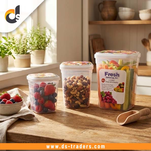 3PCs Plastic Airtight Food Storage Jar