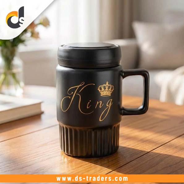 Ceramic Black Coffee Mug with Mirror LId