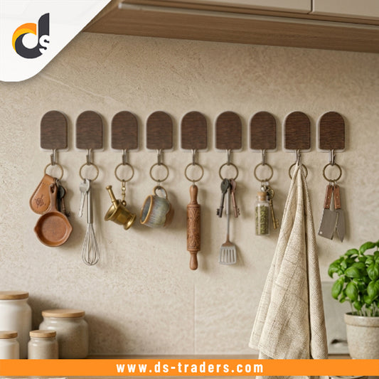 9PCs Set Wooden Self-Adhesive Wall Hook