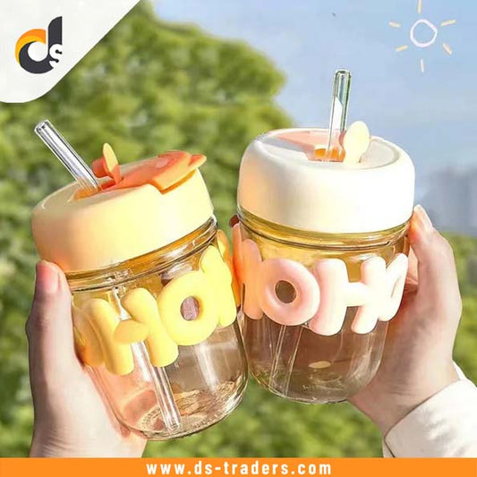 Cute Glass Cartoon Letter Straw Cup