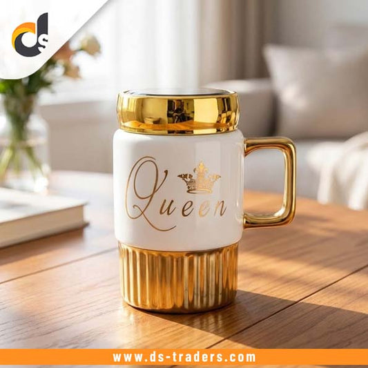 Ceramic Golden Coffee Mug with Mirror LId