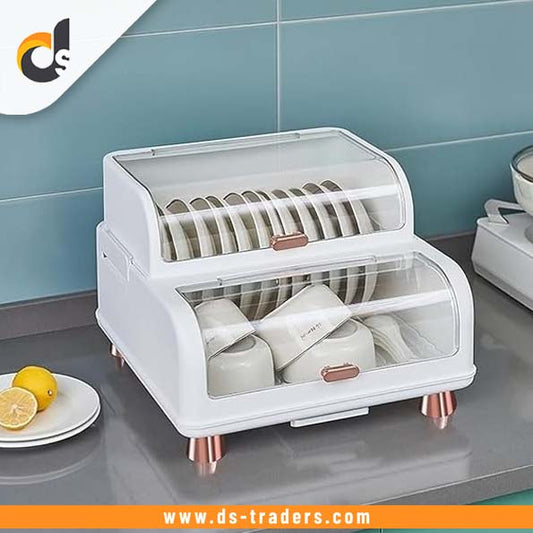 Kitchen Double Layer Dish Rack with Lid