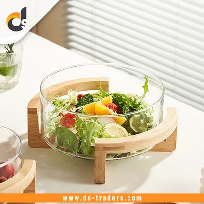 Round Glass Storage Basket with Wooden Handle