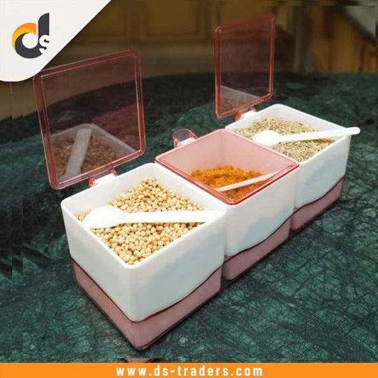 3 Compartment Spice Box with Lid & Spoon