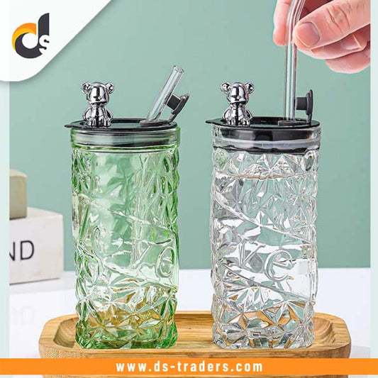 Diamond Acrylic Glass Bear Cup with Lid