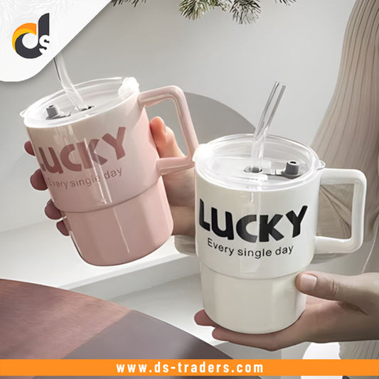 Lucky Glass Cup With Straw 380ML