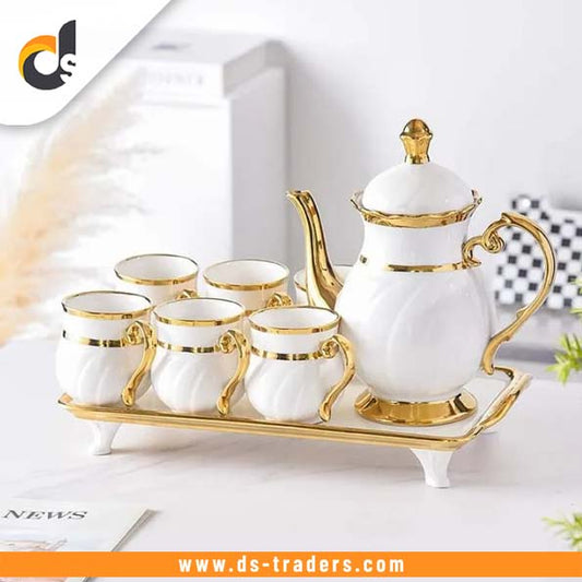 6PC Ceramics Tea Set With Golden Border Tray