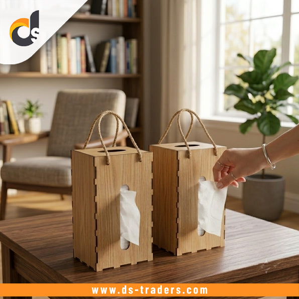 Wooden Carry Handle Tissue Box