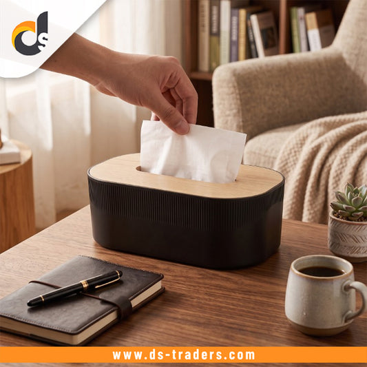 Elegant Ribbed Wooden-Top Tissue Box