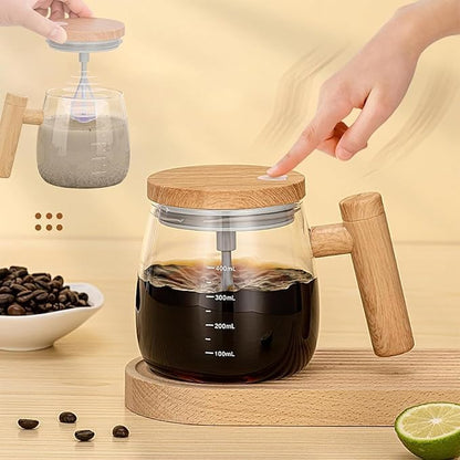 Self Stirring Coffee Cup With Wooden Handle