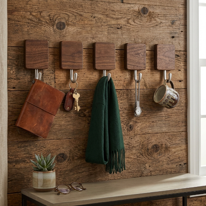 5PCs Set Self-Stick Wooden Hooks