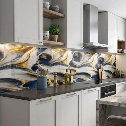 Waterproof Blue & Golden Marble Sheet (60cm x 2m)