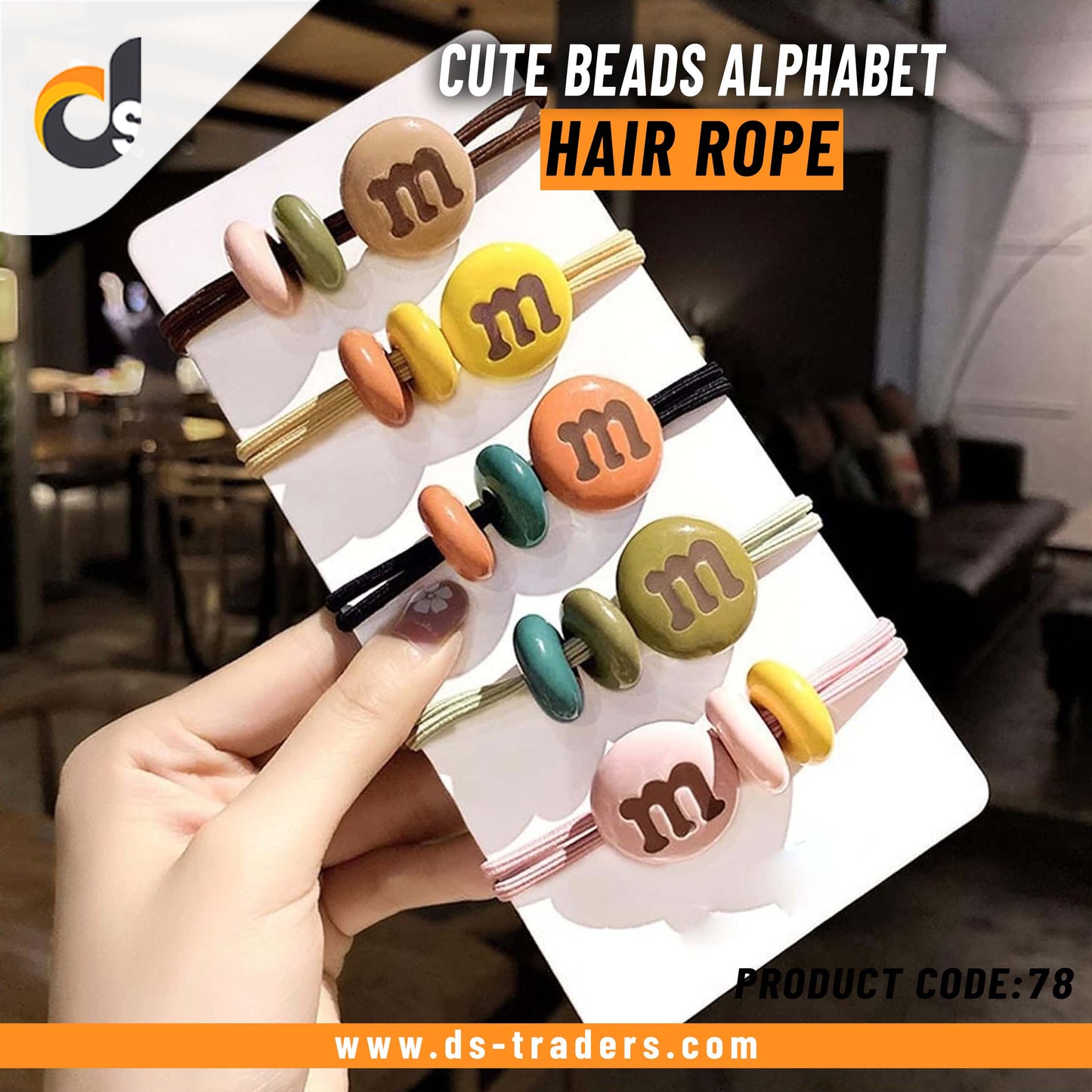 Cute Beads Alphabet Elastic Hair Rope