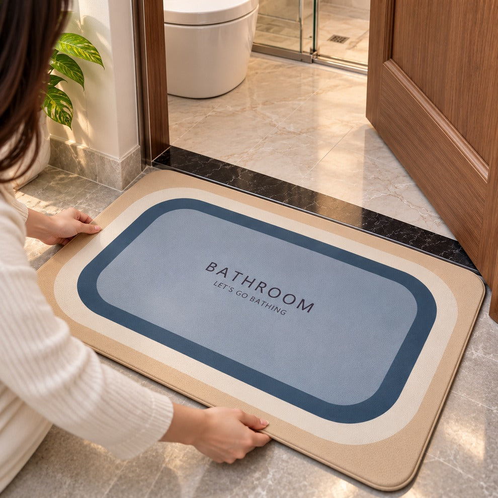Blue & Grey Modern Bathroom Floor Mat (Random Design)
