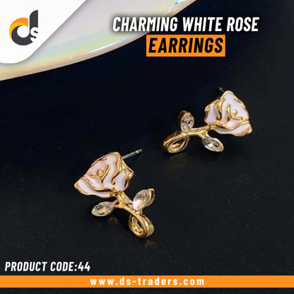 Charming White Rose Earrings
