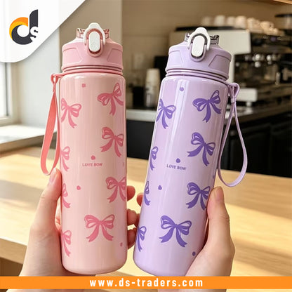 Elegant Bow Water Bottle With Carrying Strap