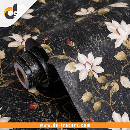 Self Adhesive Black Floral Marble Sheet