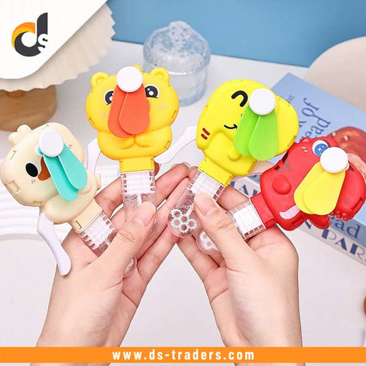 Cartoon Design Mini Hand Fan With Bubble Wand