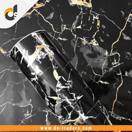 Waterproof Black & Golden Marble Sheet (60cm x 2m)