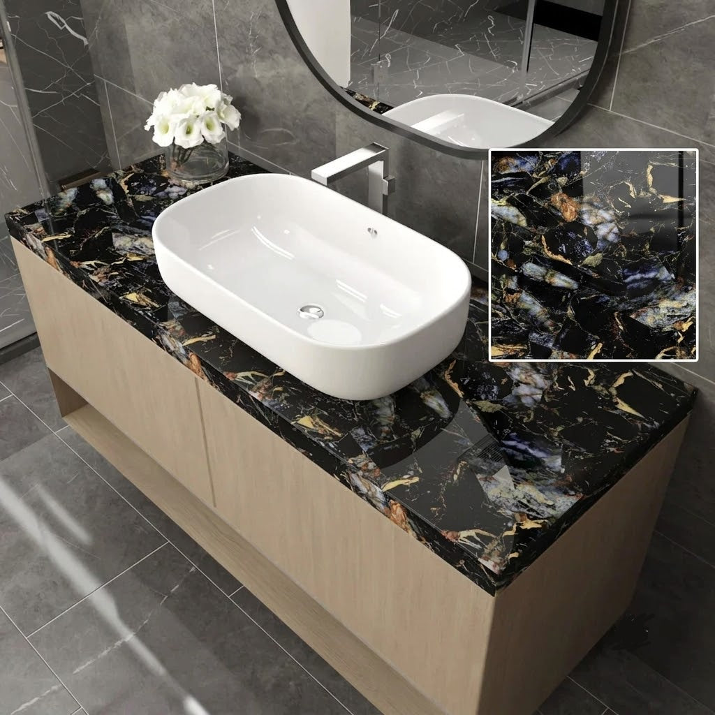Waterproof Black & Golden Marble Sheet (60cm x 2m)