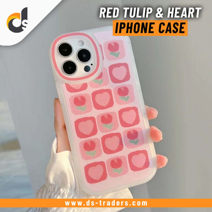 Beautiful Red Tulip & Heart Design - iPhone Back Case Only