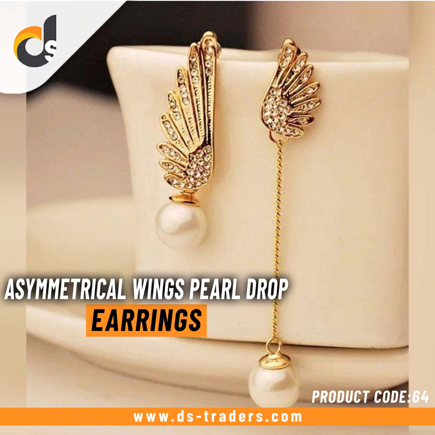 Luxurious Asymmetrical Wings Pearl Drop Earrings