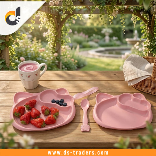 2Pcs Kitty Plate Set with Fork & Spoon