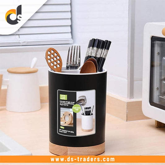 Elegant Utensil Storage Holder With Wooden Base