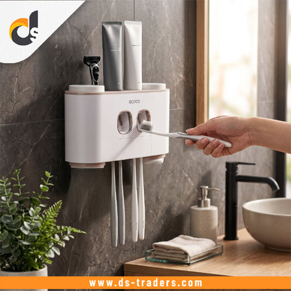 Wall Mounted Toothpaste Dispenser & Toothbrush Holder