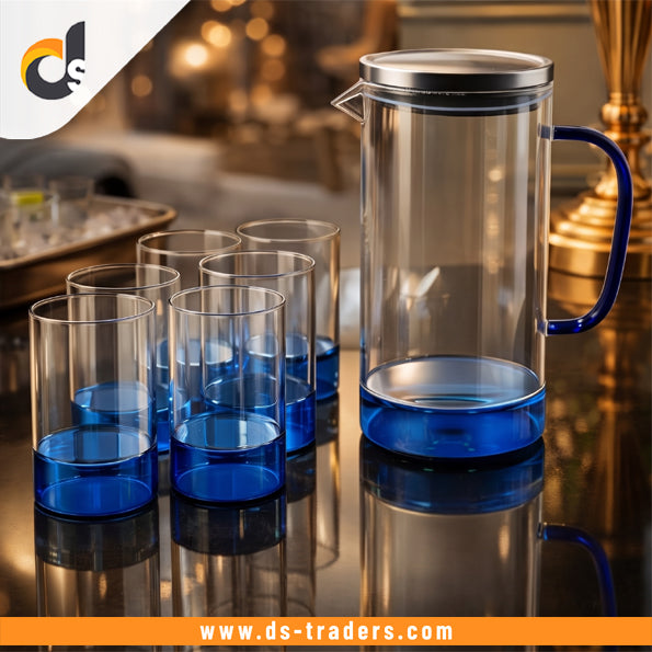 7PCs Luxury Blue Base Glass Jug Set