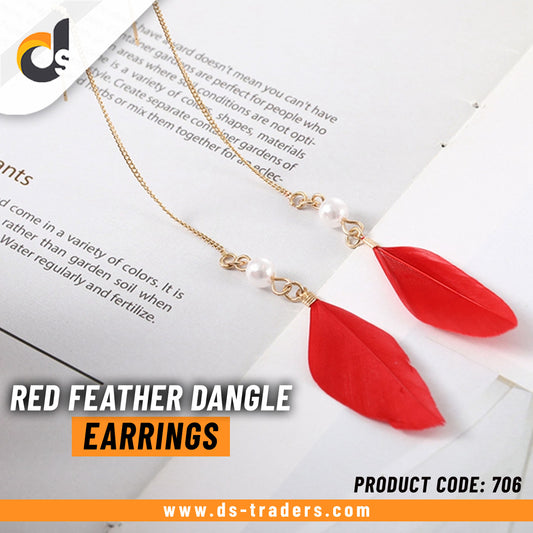 Red Feather Dangle Earrings _DS Traders