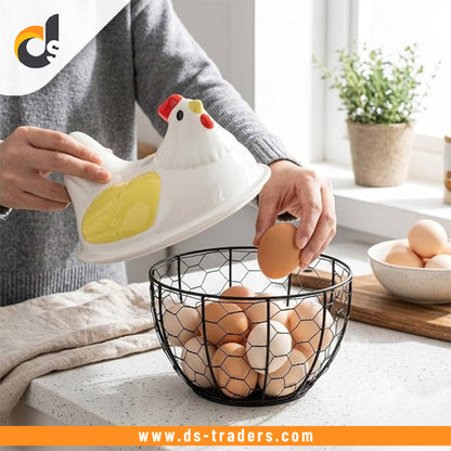 Hen-Shaped Egg Storage Basket With Lid
