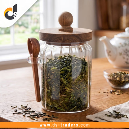 Glass Storage Jar with Wooden Lid & Spoon 500 ML