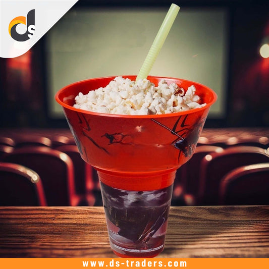 2 In 1 Snack Bowl With Straw Drink Glass