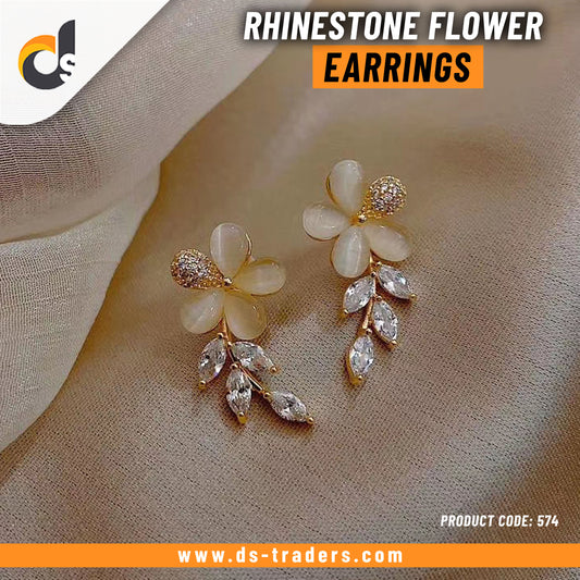 Rhinestone White Flower Earrings