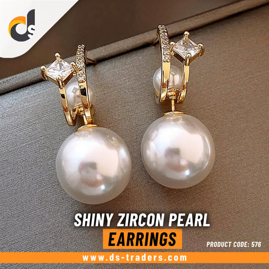 Shiny Zircon Pearl Earrings