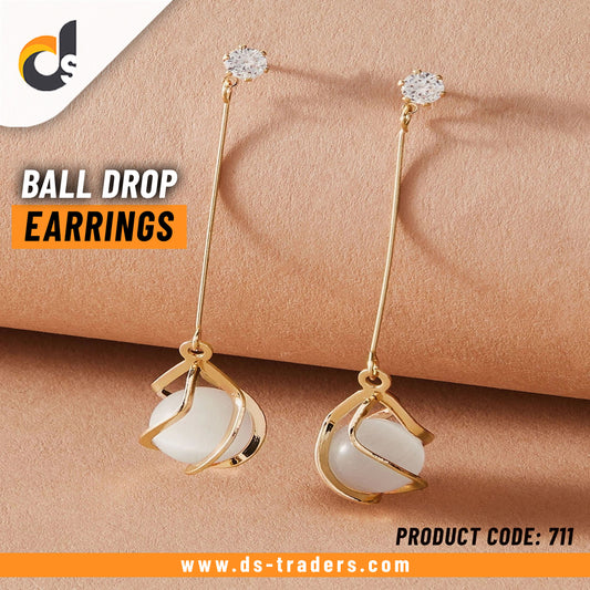 Rhinestone Decor Ball Drop Earrings - DS Traders